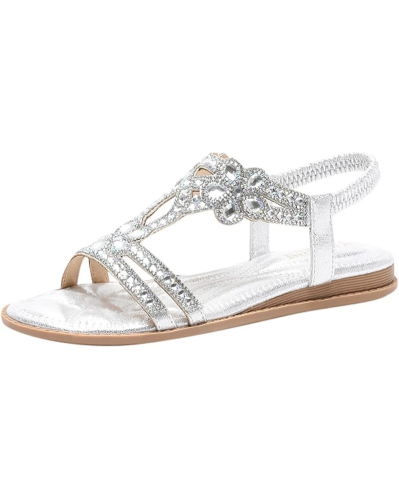 Girl's Sling Sandals Boho Flip Flop Women Wedge Flower Casual Rhinestone Summer 2024 Fashion Comfortable Shoes Silver $20.71 ...