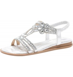 Girl's Sling Sandals Boho Flip Flop Women Wedge Flower Casual Rhinestone Summer 2024 Fashion Comfortable Shoes Silver $20.71 ...