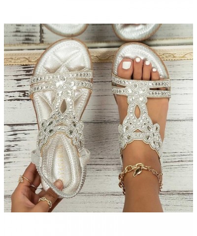 Girl's Sling Sandals Boho Flip Flop Women Wedge Flower Casual Rhinestone Summer 2024 Fashion Comfortable Shoes Silver $20.71 ...