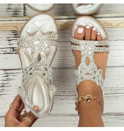 Girl's Sling Sandals Boho Flip Flop Women Wedge Flower Casual Rhinestone Summer 2024 Fashion Comfortable Shoes Silver $20.71 ...