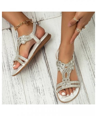 Girl's Sling Sandals Boho Flip Flop Women Wedge Flower Casual Rhinestone Summer 2024 Fashion Comfortable Shoes Silver $20.71 ...