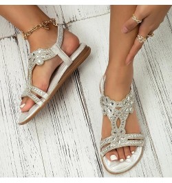 Girl's Sling Sandals Boho Flip Flop Women Wedge Flower Casual Rhinestone Summer 2024 Fashion Comfortable Shoes Silver $20.71 ...