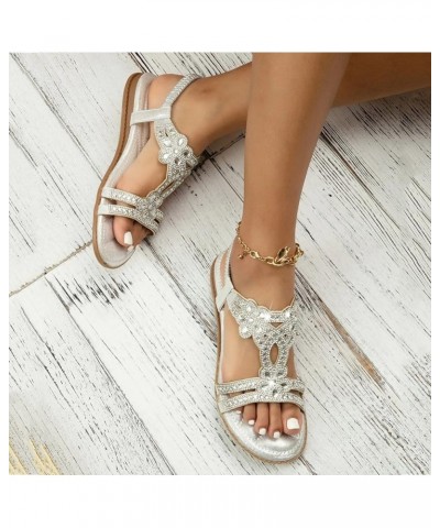 Girl's Sling Sandals Boho Flip Flop Women Wedge Flower Casual Rhinestone Summer 2024 Fashion Comfortable Shoes Silver $20.71 ...