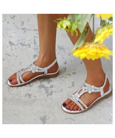 Girl's Sling Sandals Boho Flip Flop Women Wedge Flower Casual Rhinestone Summer 2024 Fashion Comfortable Shoes Silver $20.71 ...