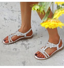 Girl's Sling Sandals Boho Flip Flop Women Wedge Flower Casual Rhinestone Summer 2024 Fashion Comfortable Shoes Silver $20.71 ...