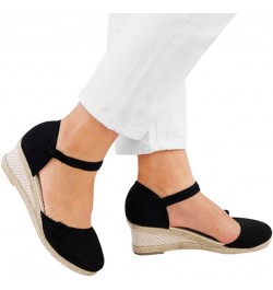 Sandals for Women with Bow Women Ladies Retro Linen Canvas Wedge Round Toe Casual Sandals Singles (Black, 5) Black 7 $15.92 S...