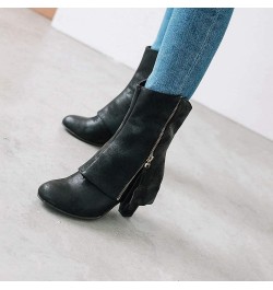 Women's Faux Leather Ankle Boots Pointed-Toe Princess Wedding Comfort Bootie Side Zipper Chunky Block Heel Short Boot Black-v...