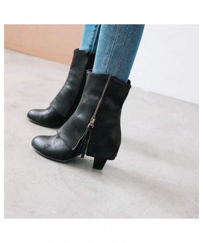 Women's Faux Leather Ankle Boots Pointed-Toe Princess Wedding Comfort Bootie Side Zipper Chunky Block Heel Short Boot Black-v...