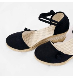 Sandals for Women with Bow Women Ladies Retro Linen Canvas Wedge Round Toe Casual Sandals Singles (Black, 5) Black 7 $15.92 S...