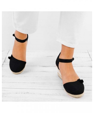 Sandals for Women with Bow Women Ladies Retro Linen Canvas Wedge Round Toe Casual Sandals Singles (Black, 5) Black 7 $15.92 S...