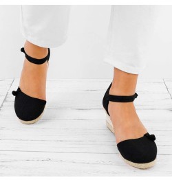 Sandals for Women with Bow Women Ladies Retro Linen Canvas Wedge Round Toe Casual Sandals Singles (Black, 5) Black 7 $15.92 S...