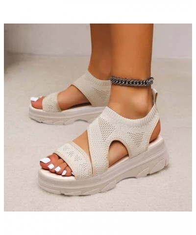 Party Dress Shoes Wide Summer Beach 2024 Women's Heeled Sandals Hiking Memory Foam Beige $14.07 Sandals