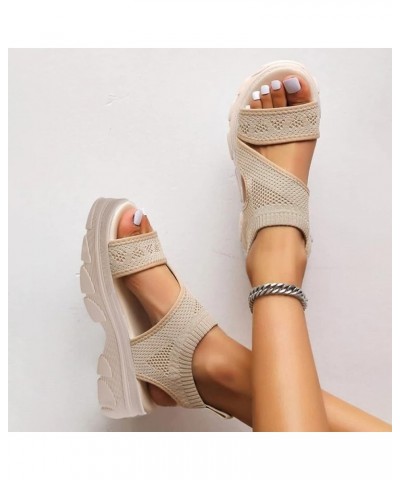 Party Dress Shoes Wide Summer Beach 2024 Women's Heeled Sandals Hiking Memory Foam Beige $14.07 Sandals