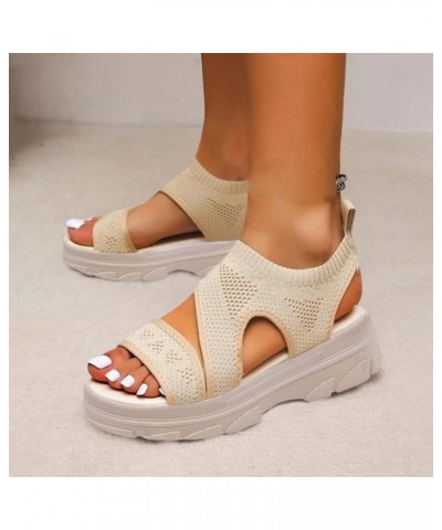 Party Dress Shoes Wide Summer Beach 2024 Women's Heeled Sandals Hiking Memory Foam Beige $14.07 Sandals