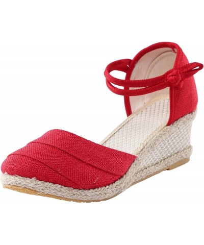 High Heel Sandals for Women Elastic Ankle Straps High Chunky Wedge Sandal Mules Flats Open Toe Comfort Shoes 41-htrns-8-red $...