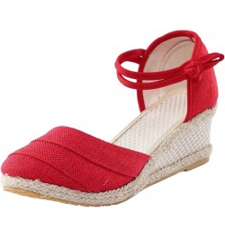 High Heel Sandals for Women Elastic Ankle Straps High Chunky Wedge Sandal Mules Flats Open Toe Comfort Shoes 41-htrns-8-red $...