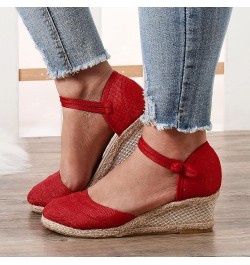 High Heel Sandals for Women Elastic Ankle Straps High Chunky Wedge Sandal Mules Flats Open Toe Comfort Shoes 41-htrns-8-red $...