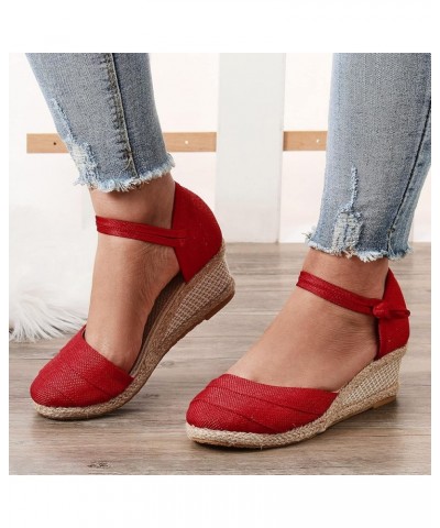 High Heel Sandals for Women Elastic Ankle Straps High Chunky Wedge Sandal Mules Flats Open Toe Comfort Shoes 41-htrns-8-red $...