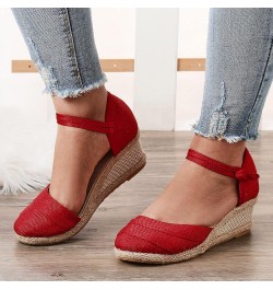 High Heel Sandals for Women Elastic Ankle Straps High Chunky Wedge Sandal Mules Flats Open Toe Comfort Shoes 41-htrns-8-red $...