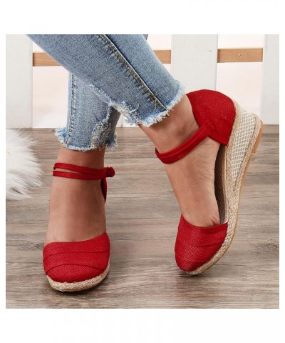 High Heel Sandals for Women Elastic Ankle Straps High Chunky Wedge Sandal Mules Flats Open Toe Comfort Shoes 41-htrns-8-red $...