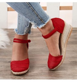 High Heel Sandals for Women Elastic Ankle Straps High Chunky Wedge Sandal Mules Flats Open Toe Comfort Shoes 41-htrns-8-red $...