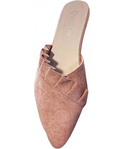 Women's Mule Flat Bottomed Fashionable Pointed Short Heel Office Women's Backless Mule Casual Sandals Peach $26.99 Mules & Clogs