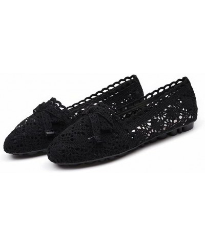 Women's Cut Out Breathable Lace Ballet Flats C Black $13.22 Flats