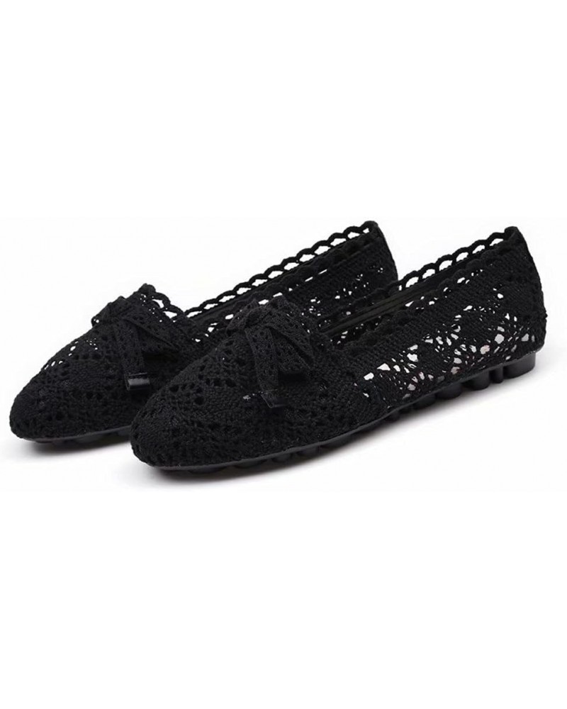 Women's Cut Out Breathable Lace Ballet Flats C Black $13.22 Flats