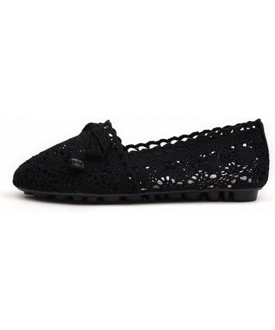 Women's Cut Out Breathable Lace Ballet Flats C Black $13.22 Flats