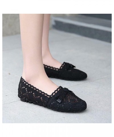 Women's Cut Out Breathable Lace Ballet Flats C Black $13.22 Flats