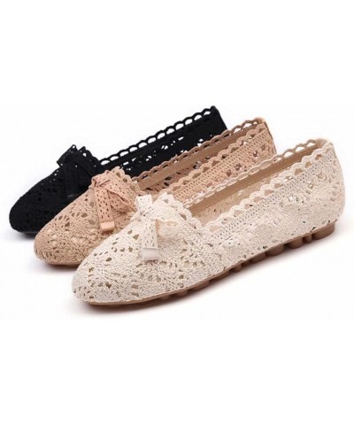 Women's Cut Out Breathable Lace Ballet Flats C Black $13.22 Flats