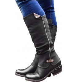 Women's Chunky Heel Knee High Boots Fashion Military Low Heel Buckle Zipper Riding Boot Wide Calf Winter Boots Black $28.04 B...