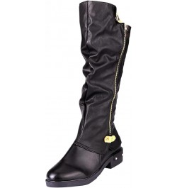 Women's Chunky Heel Knee High Boots Fashion Military Low Heel Buckle Zipper Riding Boot Wide Calf Winter Boots Black $28.04 B...