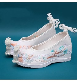 Pointed Toe Ancient Women Wedge Shoes Chinese Traditional Hanfu Pearl Tassels Oriental Lolita Embroidery Phoenix 39 Pearls Wh...