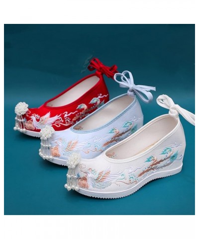 Pointed Toe Ancient Women Wedge Shoes Chinese Traditional Hanfu Pearl Tassels Oriental Lolita Embroidery Phoenix 39 Pearls Wh...