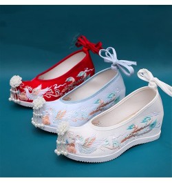 Pointed Toe Ancient Women Wedge Shoes Chinese Traditional Hanfu Pearl Tassels Oriental Lolita Embroidery Phoenix 39 Pearls Wh...