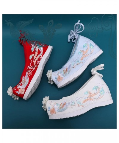 Pointed Toe Ancient Women Wedge Shoes Chinese Traditional Hanfu Pearl Tassels Oriental Lolita Embroidery Phoenix 39 Pearls Wh...