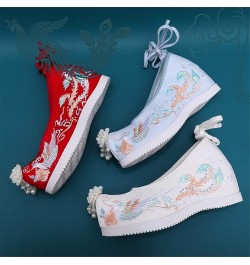 Pointed Toe Ancient Women Wedge Shoes Chinese Traditional Hanfu Pearl Tassels Oriental Lolita Embroidery Phoenix 39 Pearls Wh...