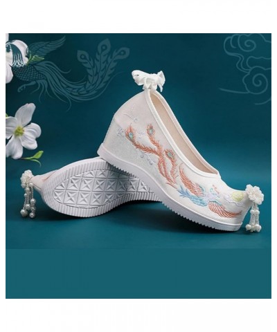 Pointed Toe Ancient Women Wedge Shoes Chinese Traditional Hanfu Pearl Tassels Oriental Lolita Embroidery Phoenix 39 Pearls Wh...