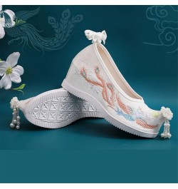 Pointed Toe Ancient Women Wedge Shoes Chinese Traditional Hanfu Pearl Tassels Oriental Lolita Embroidery Phoenix 39 Pearls Wh...