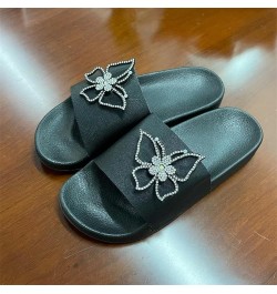 Women Slippers Summer New Pattern Bow Shiny Rhinestone Flat Bottom Non Slip Elephant Slippers for Women (Black, 8.5) Black 7 ...