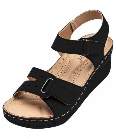 Fashion Sandals Hook And Loop Fastener Strap Wedge Sandals Ladies Comfortable Wedges Sandals Home Sandals Cute Loose Black $1...