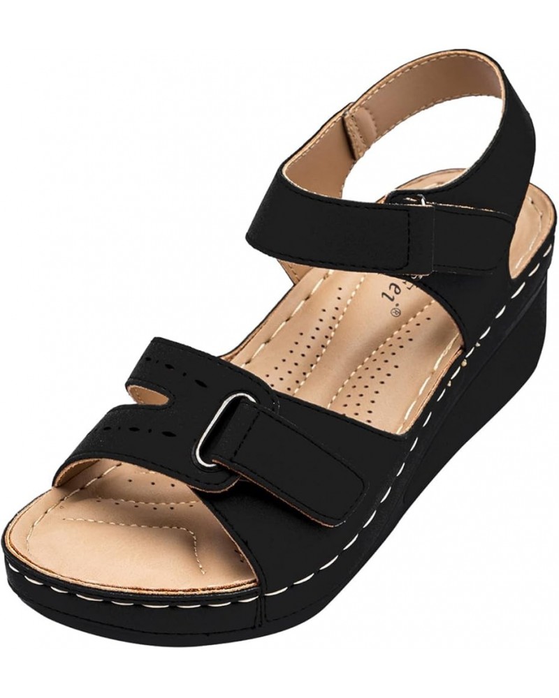 Fashion Sandals Hook And Loop Fastener Strap Wedge Sandals Ladies Comfortable Wedges Sandals Home Sandals Cute Loose Black $1...