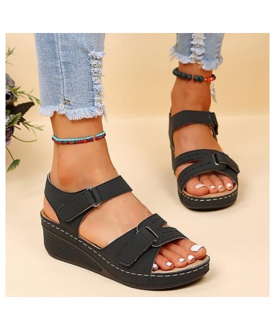 Fashion Sandals Hook And Loop Fastener Strap Wedge Sandals Ladies Comfortable Wedges Sandals Home Sandals Cute Loose Black $1...