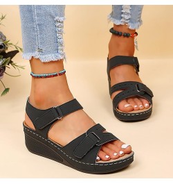 Fashion Sandals Hook And Loop Fastener Strap Wedge Sandals Ladies Comfortable Wedges Sandals Home Sandals Cute Loose Black $1...