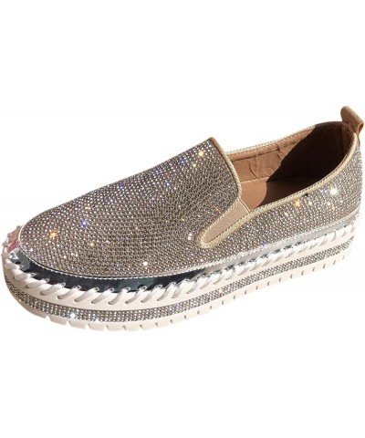 Casual Shoes for Women's Leisure Crystal Thick-Soled Flat Shoes Comfortable Loafers Women's Canvas Shoes Silver $22.52 Pumps