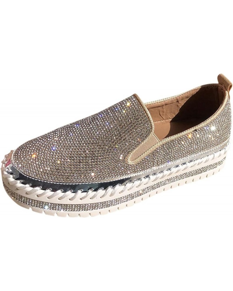 Casual Shoes for Women's Leisure Crystal Thick-Soled Flat Shoes Comfortable Loafers Women's Canvas Shoes Silver $22.52 Pumps