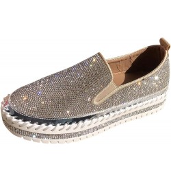 Casual Shoes for Women's Leisure Crystal Thick-Soled Flat Shoes Comfortable Loafers Women's Canvas Shoes Silver $22.52 Pumps