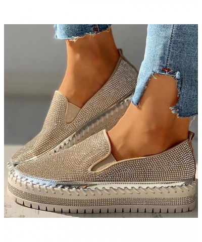 Casual Shoes for Women's Leisure Crystal Thick-Soled Flat Shoes Comfortable Loafers Women's Canvas Shoes Silver $22.52 Pumps