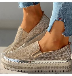 Casual Shoes for Women's Leisure Crystal Thick-Soled Flat Shoes Comfortable Loafers Women's Canvas Shoes Silver $22.52 Pumps